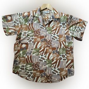 Le Caviar Animal Print Blouse Short Sleeve Color: Brown/Green/Beige Size:S